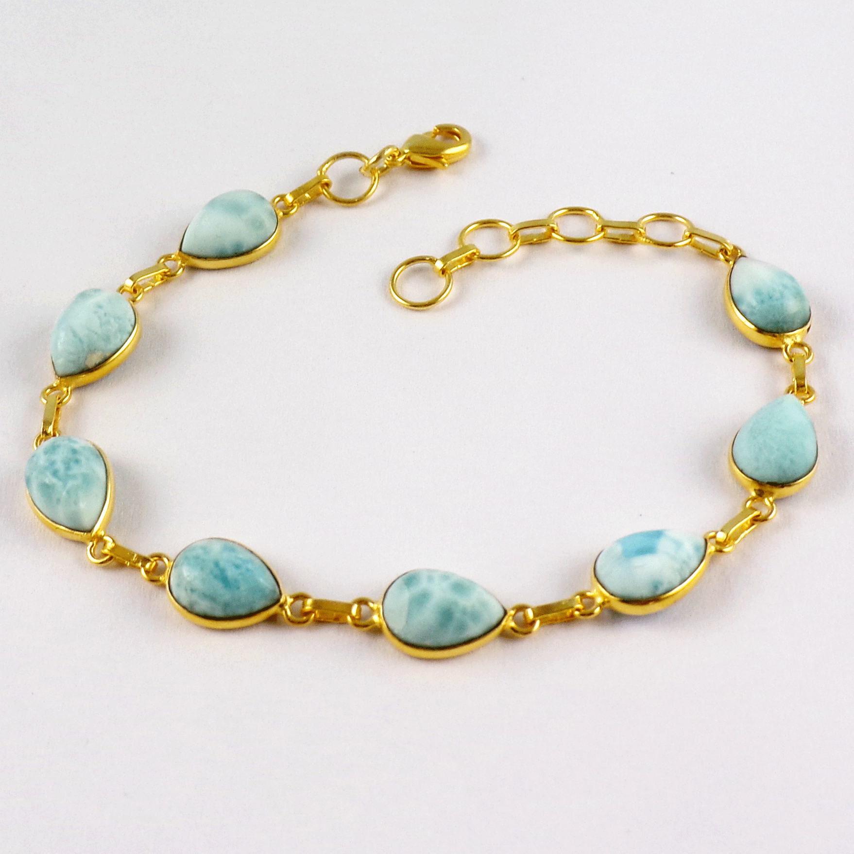 Natural Larimar Brass Bracelet C - BZB999 18K Gold Plated Pear Shape 7x9mm Bezel Setting Brass Bracelet